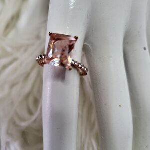 Rose Gold Princess Cut Sapphire Rhinestone Band Size 6